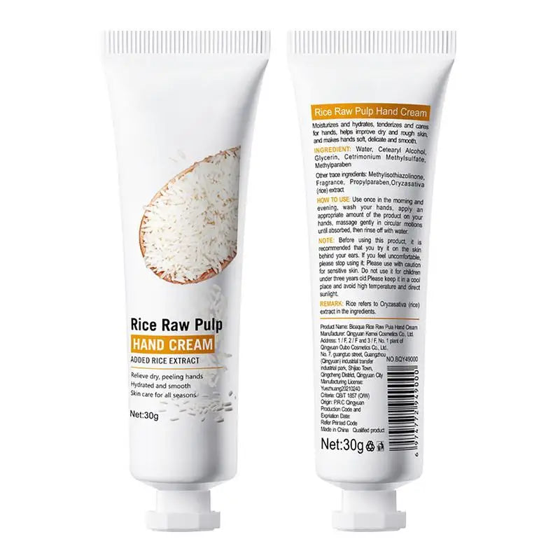 Rice Raw Pulp Hand Cream Rejuvenating Hydration Nourishing Qme