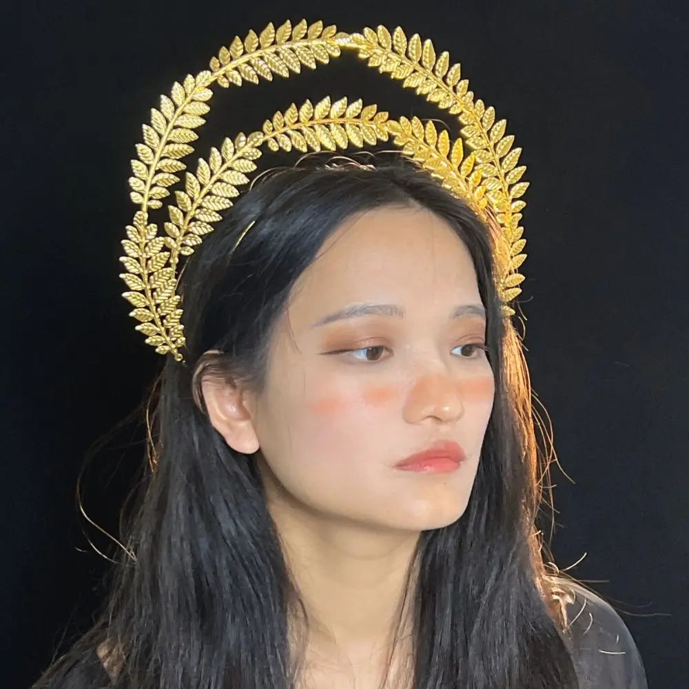 Fashion Gold Plated Halo Crown Wheat Ear Leaf Baroque Tiara Headband Qme