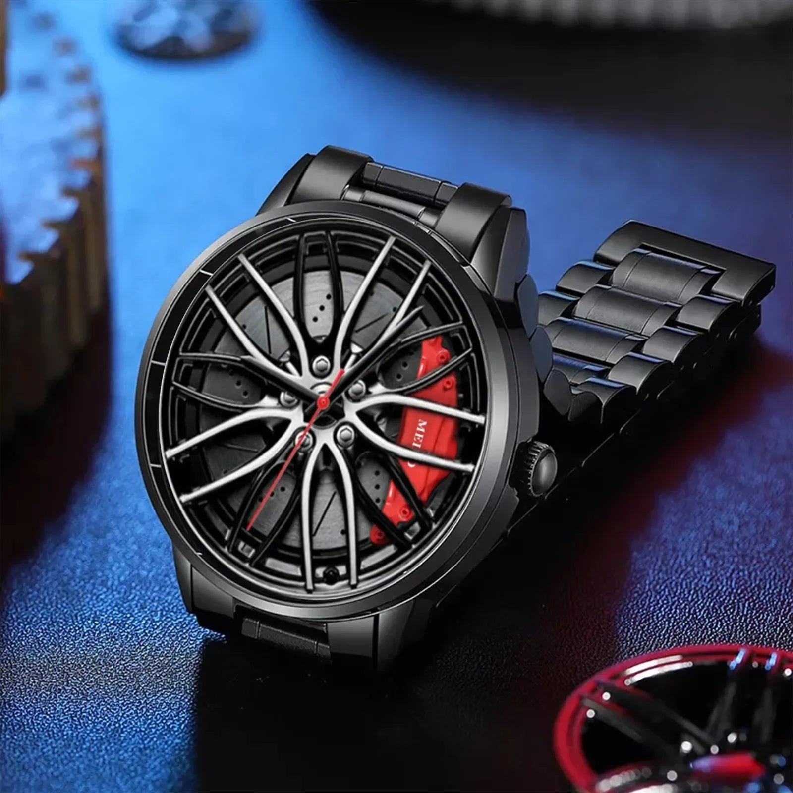 Car Watches For Men,Waterproof Stainless Steel Quartz Wrist Watch Sports Men’s Watches With Car Wheel Rim Hub Design Qme