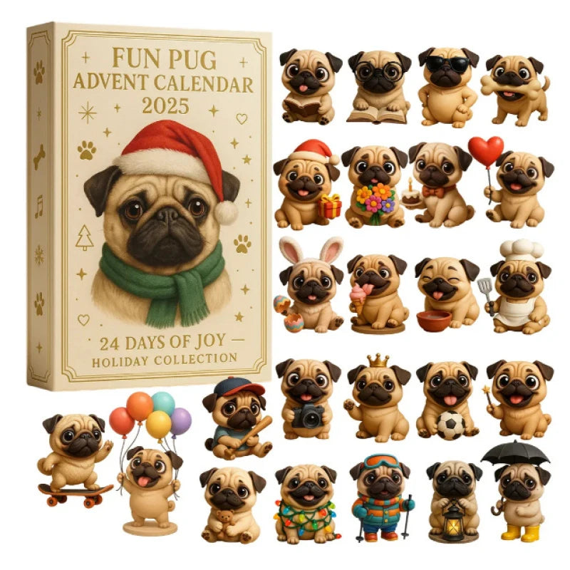 Pug Advent Calendar 2025 24 Days Christmas Cute Dog Hanging Ornaments Qme