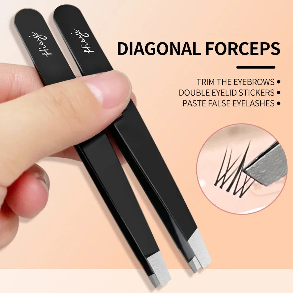 HISYI Stainless Steel Slanted Eyebrow Tweezers Fine Hair Remover Qme