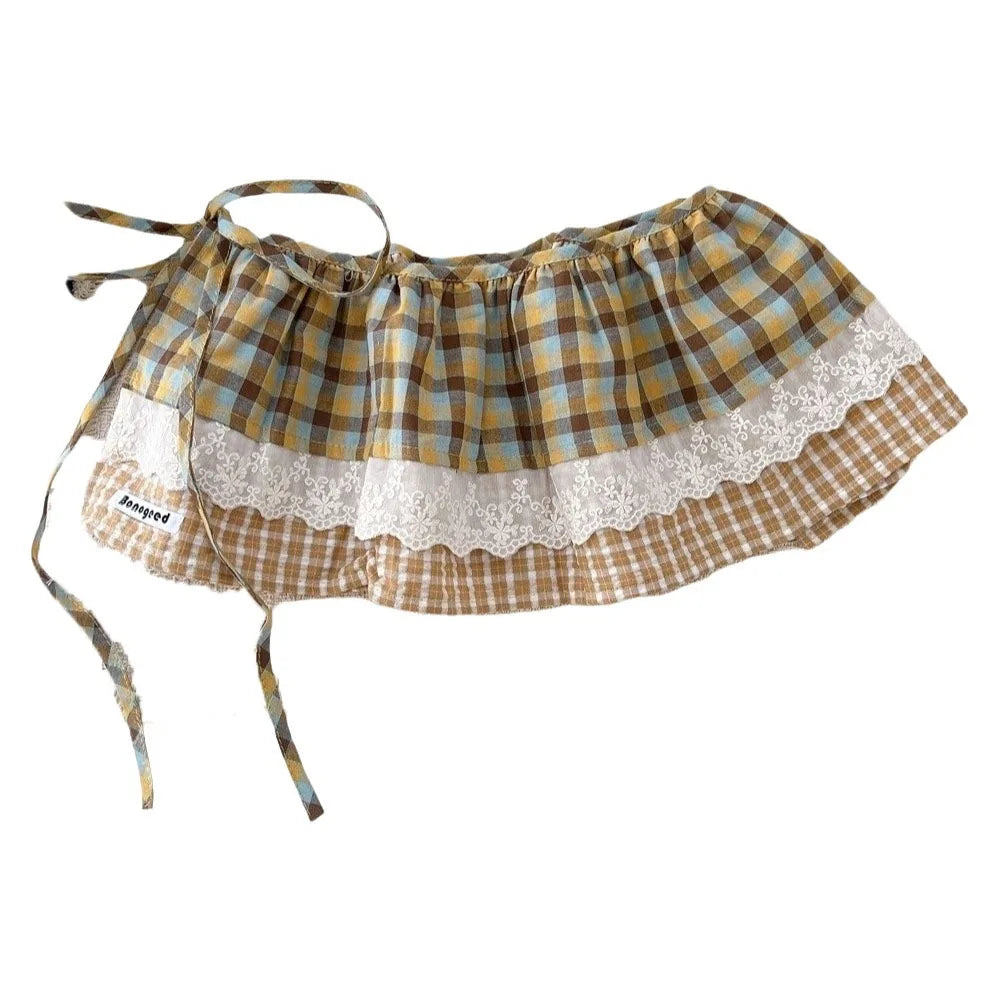 Sweet Balletcore Plaid Fart Curtain Korean Lace Up Mini Skirts Qme Style H
