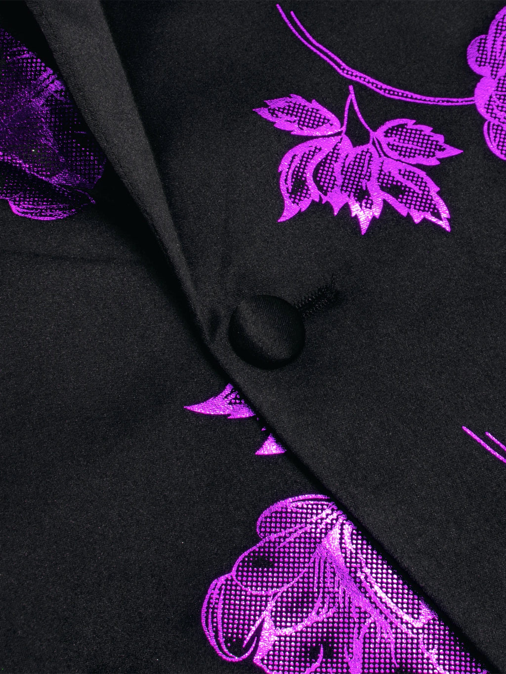Vintage Men's Black Purple Floral Print Shawl Lapel Blazer Jacquard Tuxedo Jacket Formal Suit Coat for Wedding Prom Groom Qme