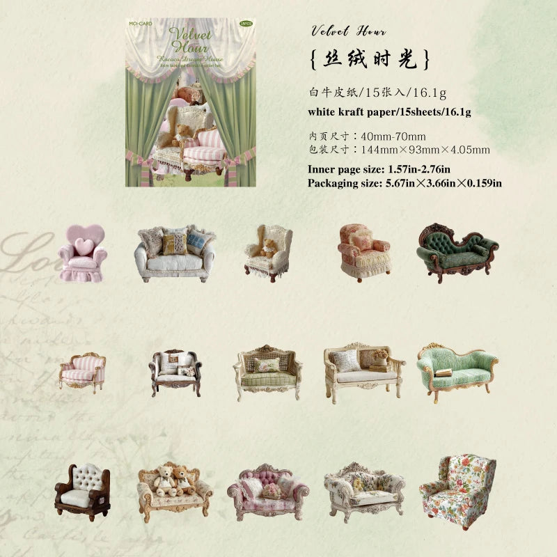 15 Sheets/Bag Vintage Luxury Home Decor Themed White Kraft Cardstock Stickers for DIY Scrapbooking Phone Case Decoration Qme 3