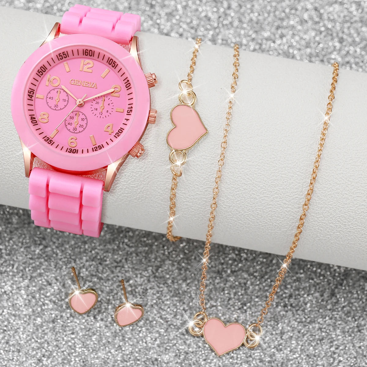 2026 Ladies' Korean version high-end fashion watch with simple classic faux leather strap watch set for women Qme Pink A Without Box