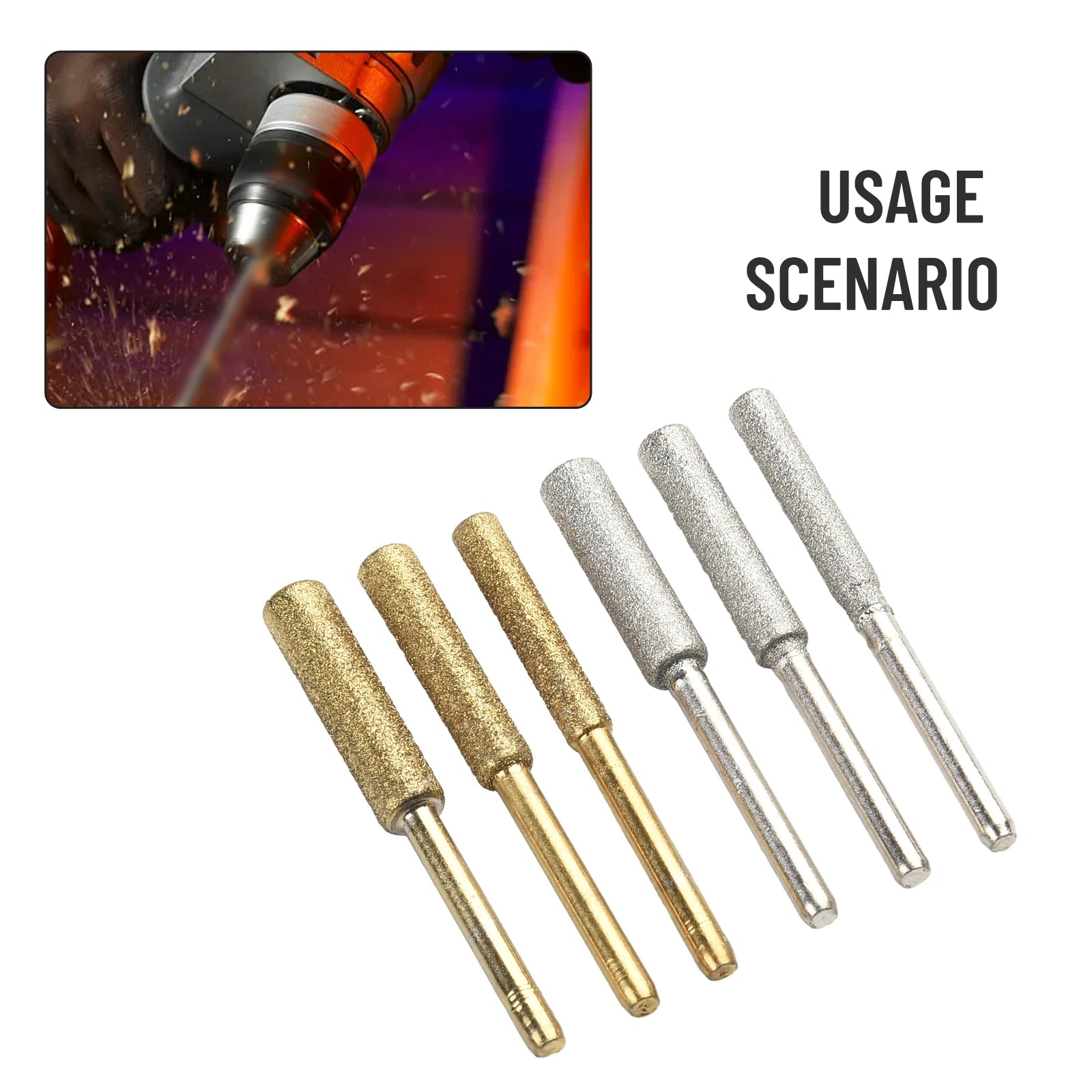 6PCS Set Coated Cylindrical Burr 4mm/4.8mm/5.5mm Chainsaw Stone File Abrasive Tools Chain Saw Sharpening Carving Grinding Tool Qme