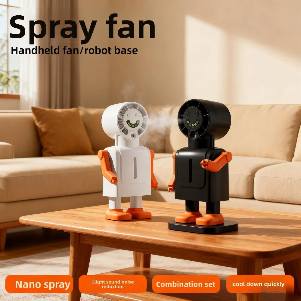 Misting Fan Portable Fan Cute Robot Rechargeable Mini Fan Handheld with Spray Cooling Mini Mist Hand Fan for Travel Outdoor Qme