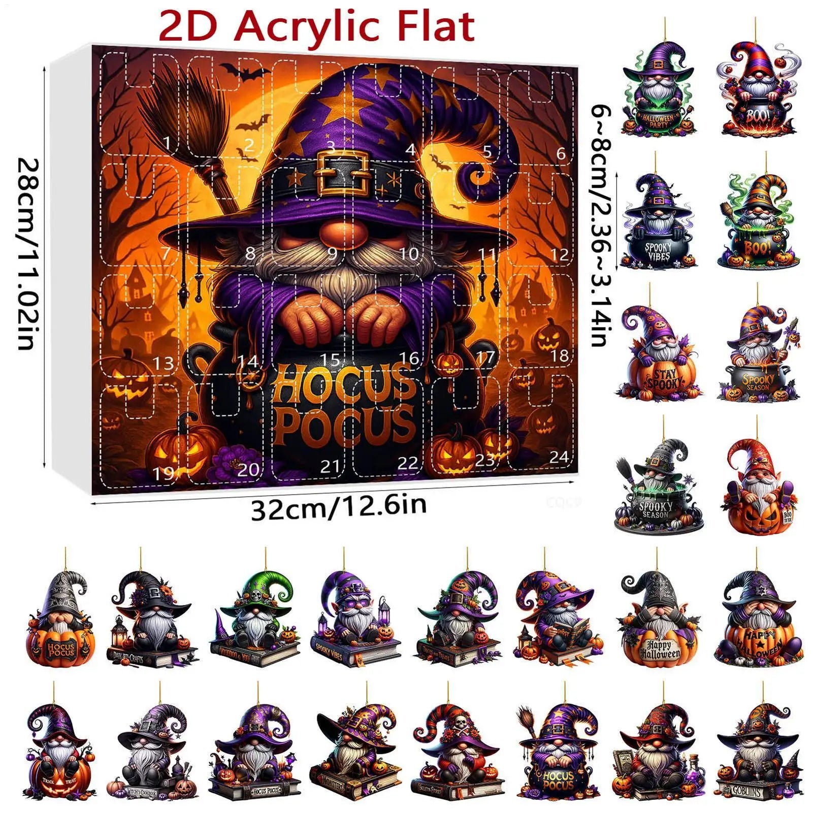 Halloween Countdown Calendar Advent 2D Acrylic Toy Figures Holiday Qme