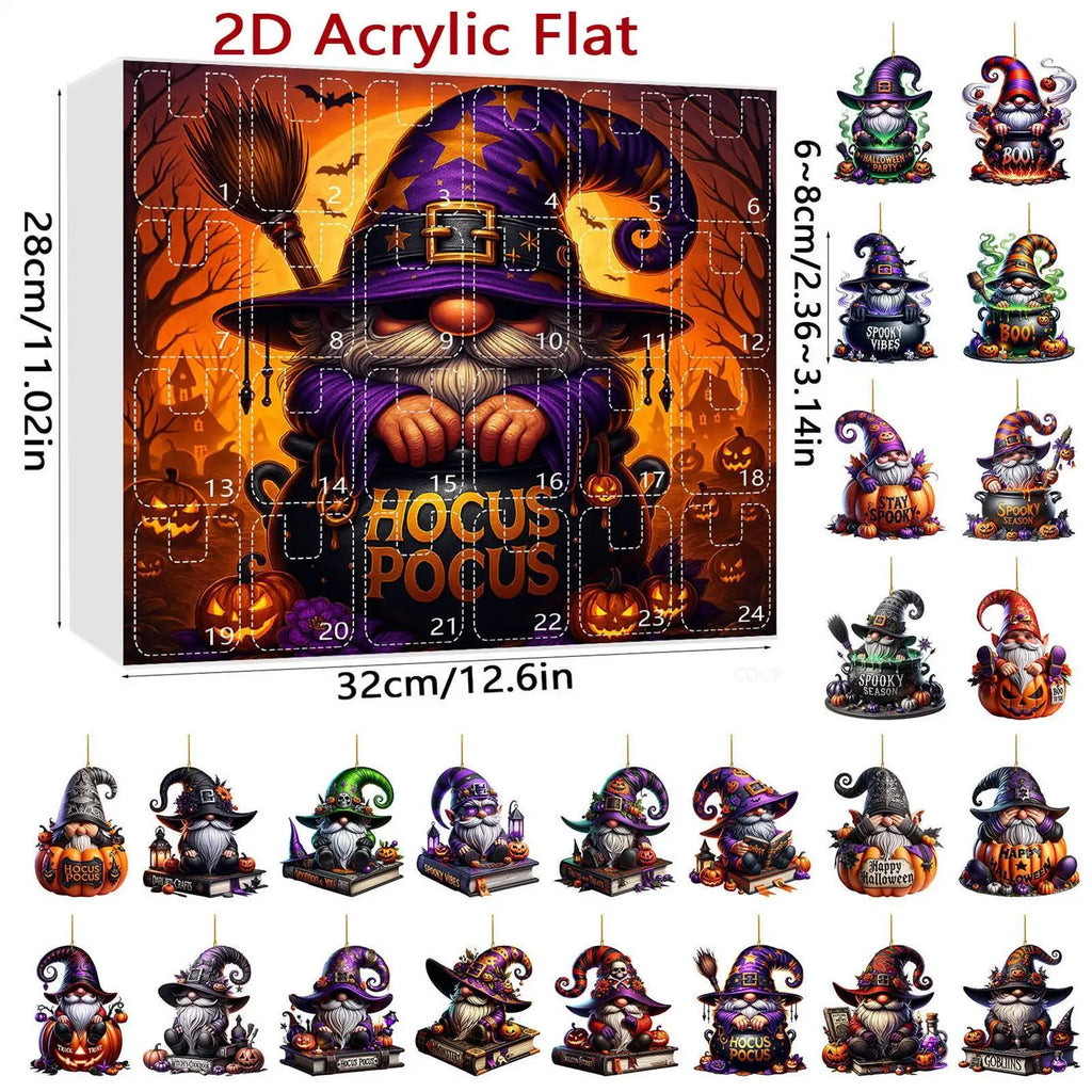Halloween Countdown Calendar Advent 2D Acrylic Toy Figures Holiday Qme