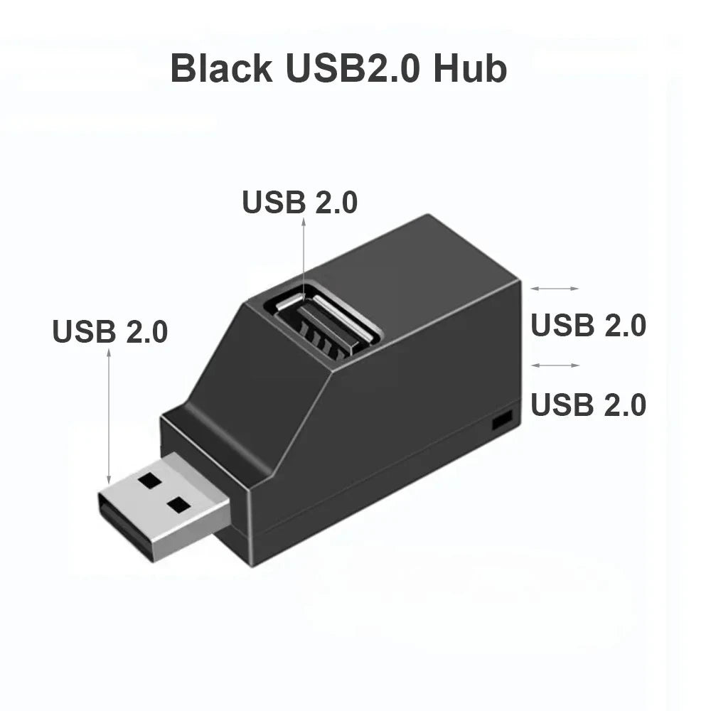 5pcs For PC Laptop, USB 3.0 HUB Adapter Extender for USB 3.0 Card Reader, Hi-Speed USB 2.0, Mini Splitter Box 1 to 3 Ports Qme Black USB 2.0