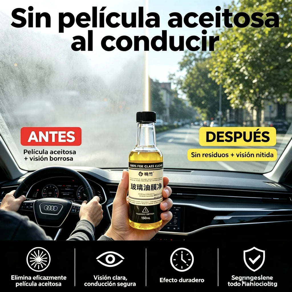 Highly concentrated car glass oil film remover, used to remove oil film from the windshield, side windows, and rearview mirrors, Qme