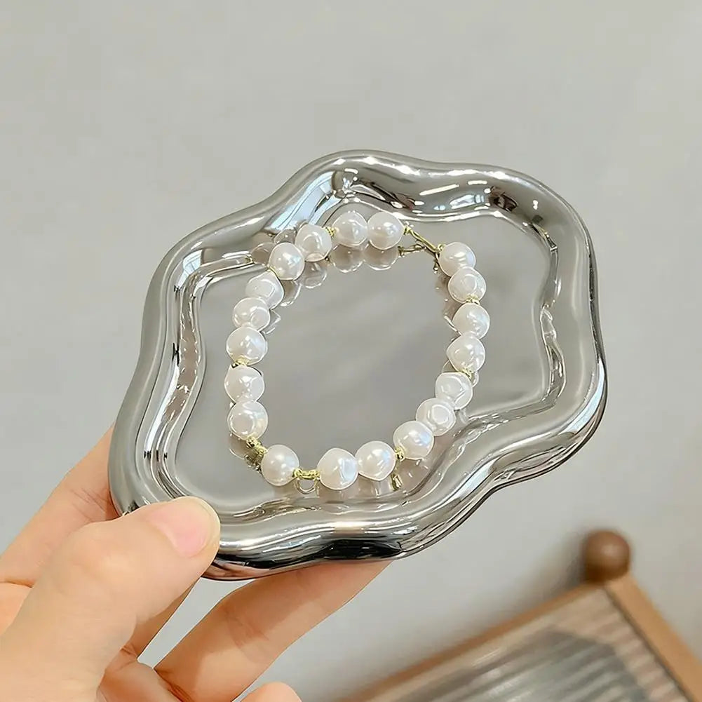 Simple Jewelry Storage Tray Creative White/silver Storage Tray Decorative Ornaments Electroplated Jewelry Tray Qme