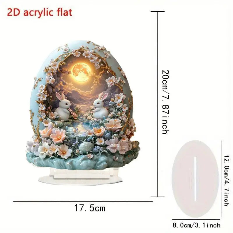 Cute Rabbit Desktop Ornament Easter Egg Shaped Cottage Acrylic 2D Flat Qme A2