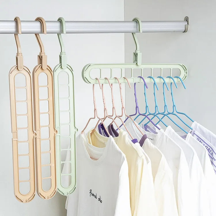 9 Holes Multi Layer Space Saving Clothes Hanger Multifunctional Plastic Clothes Storage Rack Anti Slip Closet Organizer Qme