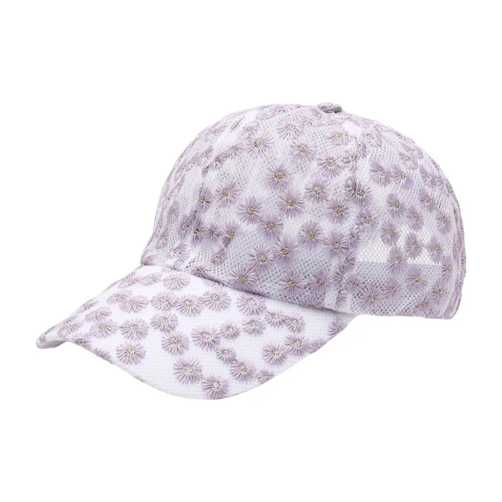 Casual Embroidered Flower Baseball Cap Adjustable Breathable Visors Qme Purple