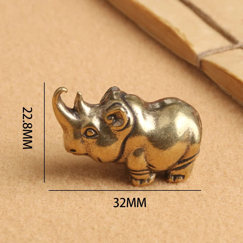 Antique Solid Brass Rhinoceros Figurine Desktop Decor Ornaments Tea Qme