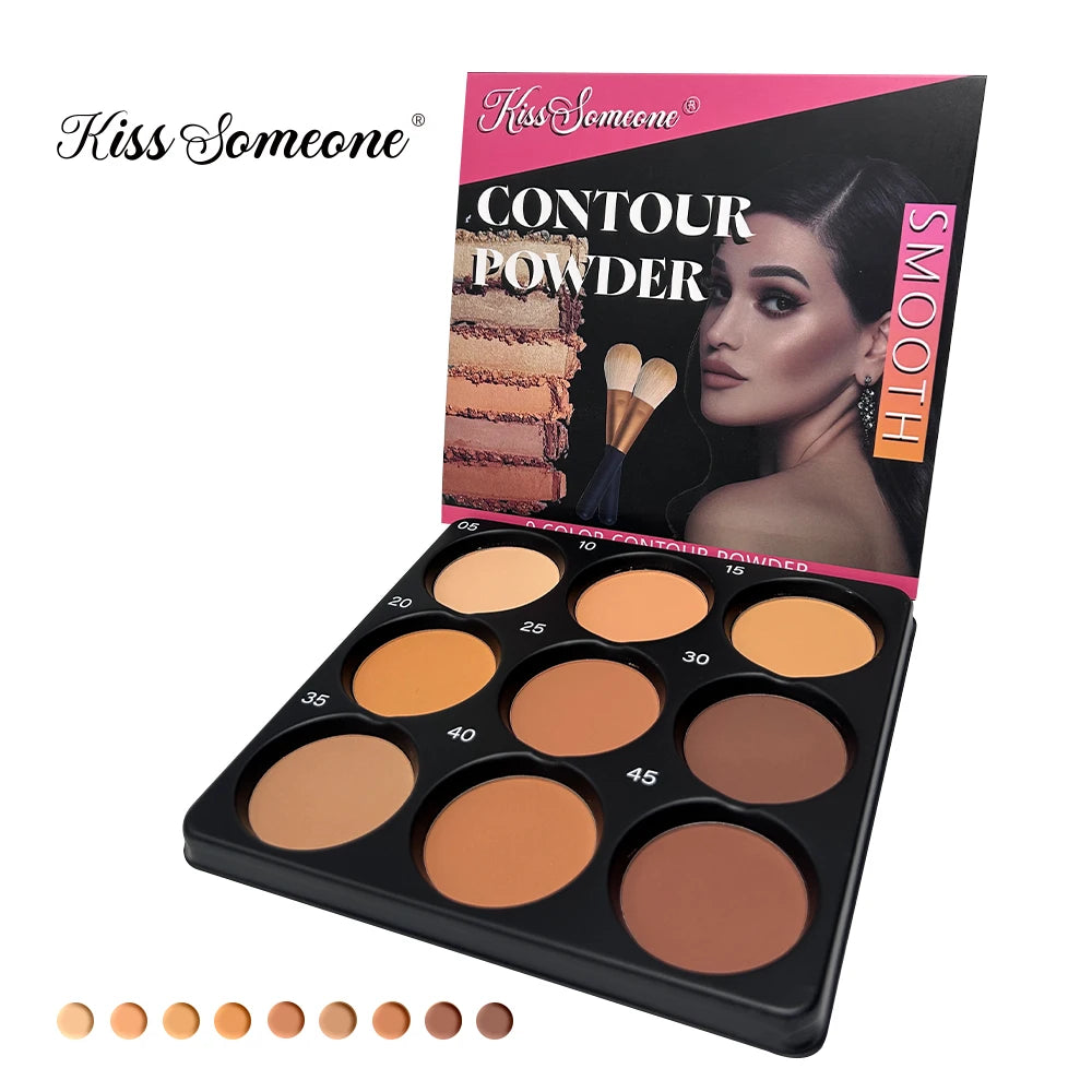 9 Color Powder Contour Palette, Matte Contouring Makeup Kit, Professional Facial Beauty Cosmetic Makeup Qme 45g