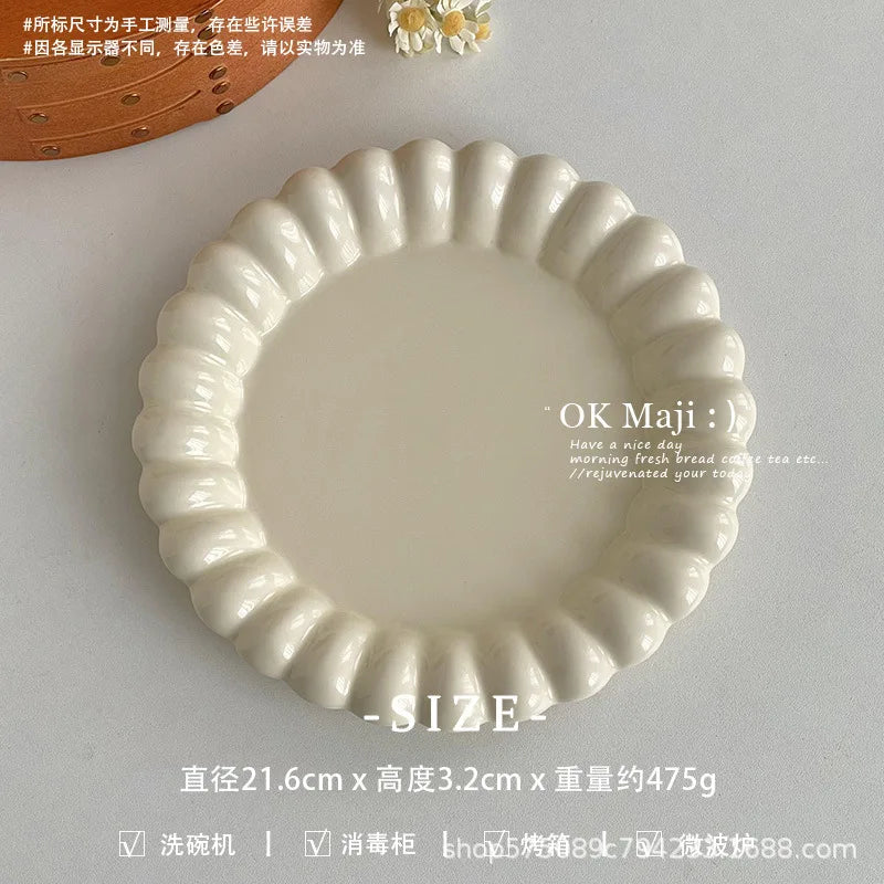 High-looking Ceramic Plate Household Western-style Dinner Round Flat Qme 8.5Inches