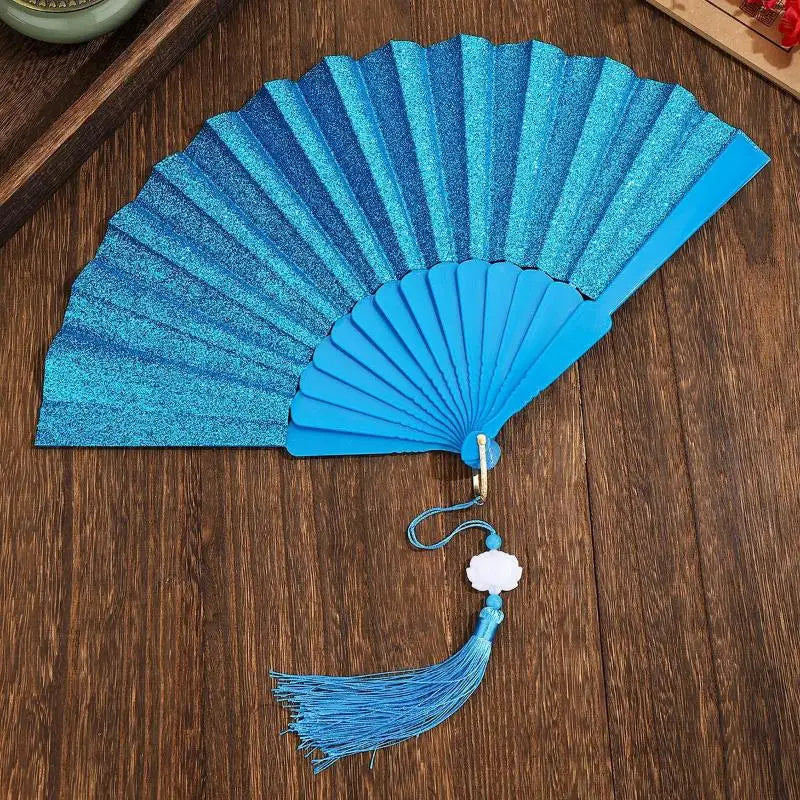 Gold Powder Plastic Fan Art Craft Home Decor Vintage Folding Chinese Qme A16
