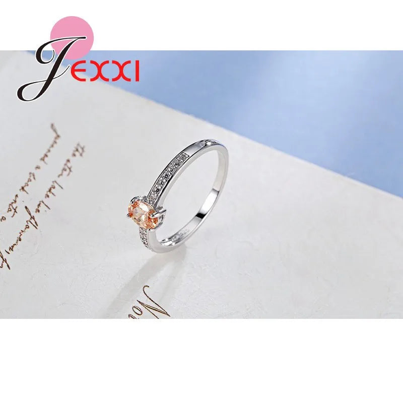 Promise Ring 925 Sterling Silver Color Elegant Style Warm Tone Orange&Yellow Crystal Stone For Women Girl Christmas Present Qme
