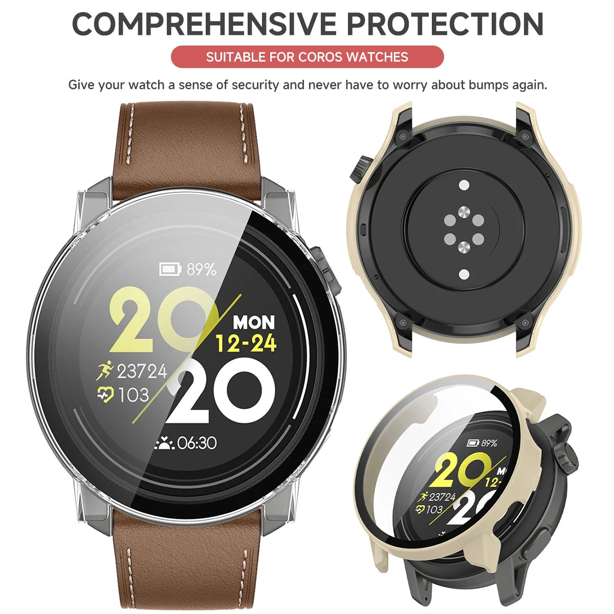 Tempered Glass Case For Coros Pace 3 2 Smart Watch Strap Protective Cover Bumper Pace3 Pace2 Screen Protector Shell Accessories Qme