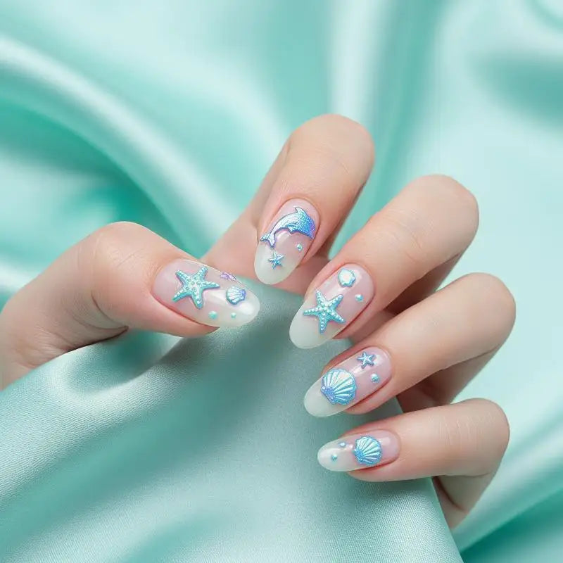 3D Ocean Themed Nail Art Stickers Embossed Starfish Pattern Self Qme