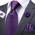 Purple Solid Mens Necktie Luxury Business Tie Hanky Cufflinks Brooch Qme N-3198-XH-0073