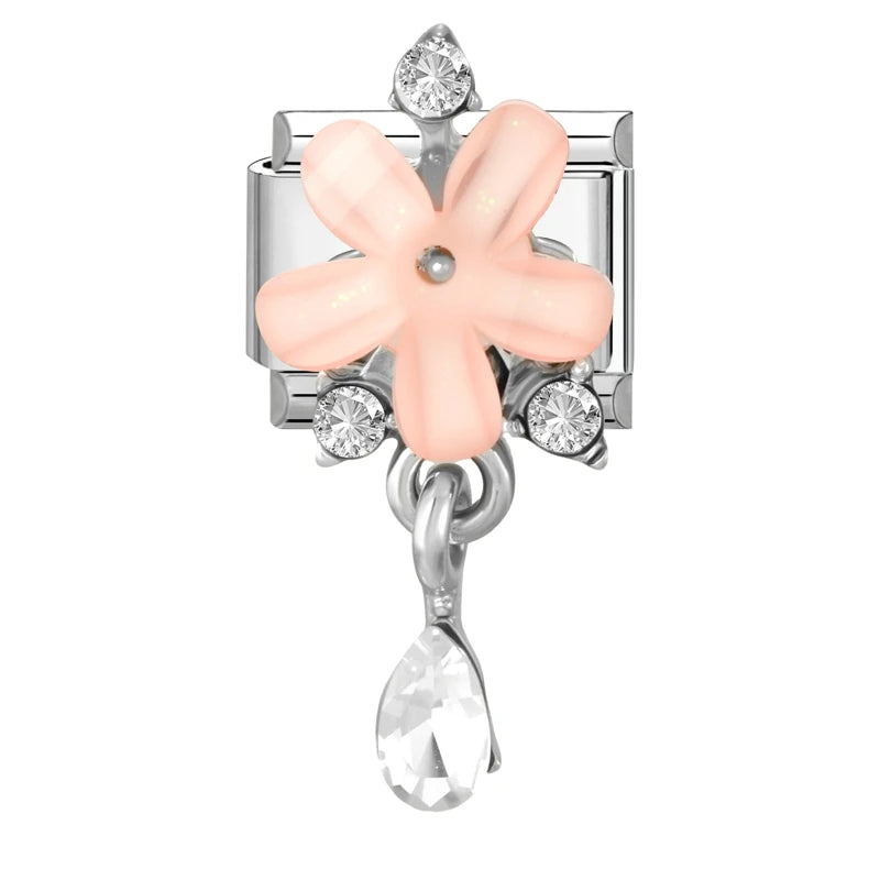Shiny Colorful Heart Cats Bowknot Flower Zircon Water Drop Italian Charm Links Fit 9mm Stainless Steel Bracelet Women DIY Making Qme Style 7