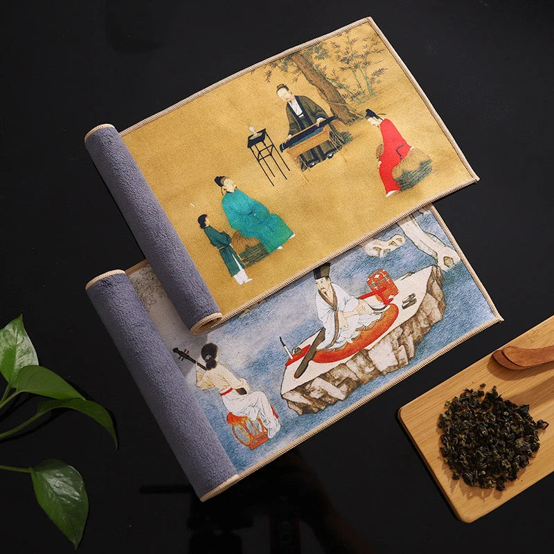 Retro Ancient Painting Tea Mat Matcha Green Powder Whisk Japanese Qme