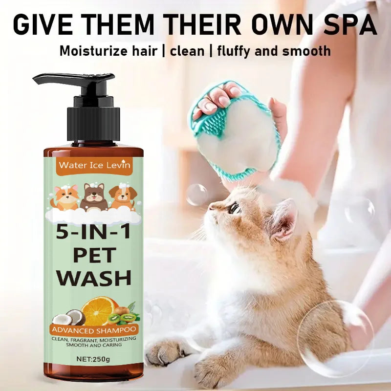 5-in-1 Natural Coconut Pet Shampoo, Conditioner, and Body Wash, Gentle Cleansing, Soothes Skin, Creates Shiny Fur, Safe and Healthy, Suitable for Cats and Dogs Qme