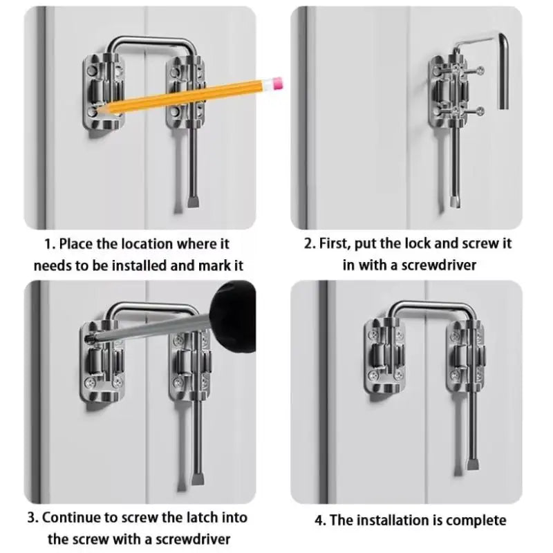 Stainless Steel 90 180 Door Latch Punch-free Buckle Anti-theft Spring Qme