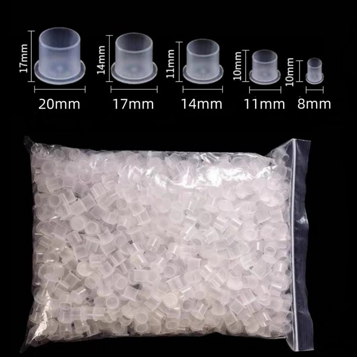 ROKYO 1000PCS Disposable Steady Tattoo Ink Cups Plastic Pigment Clear Holder Container Caps Permanent Makeup Microblading Supply Qme