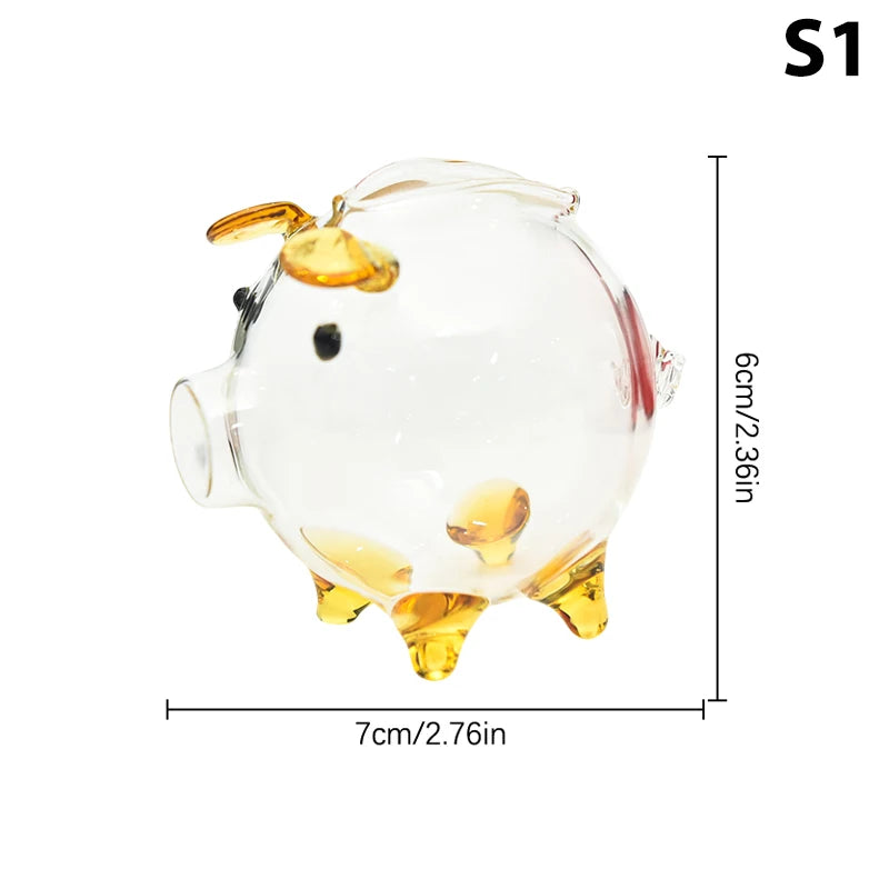 Gold Glass Pig Ornaments Portable Coin Bank Saving Box Mini Money Jar Qme S1