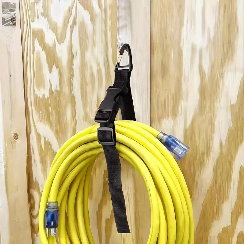45cm Black Adjustable Extension Cord Organizer Heavy-Duty 3-Axis Buckle Storage Strap for Workshop Garage Cable Management Qme