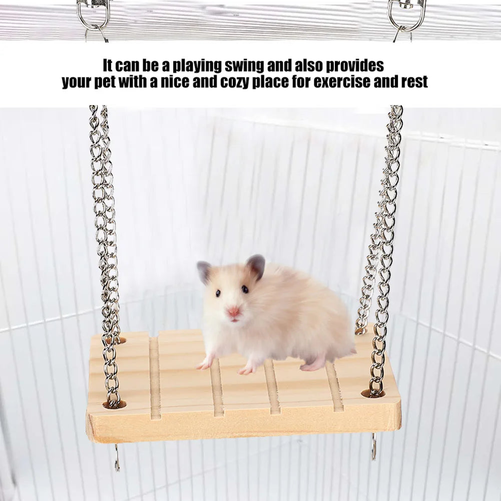 Wooden Hamster Swing Hammock Hanging Cage Toy Small Pet Exercise Bed for Hamster Gerbil Mouse Cage Accessories Chew Molar Toy Qme