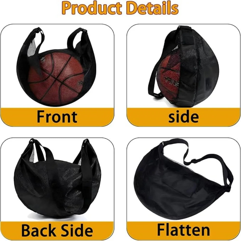 Single Shoulder Crossbody Single Ball Storage Bag Basketball Soccer Volleyball Anti-Tear Training and Fitness Mesh Zipper Bag Qme