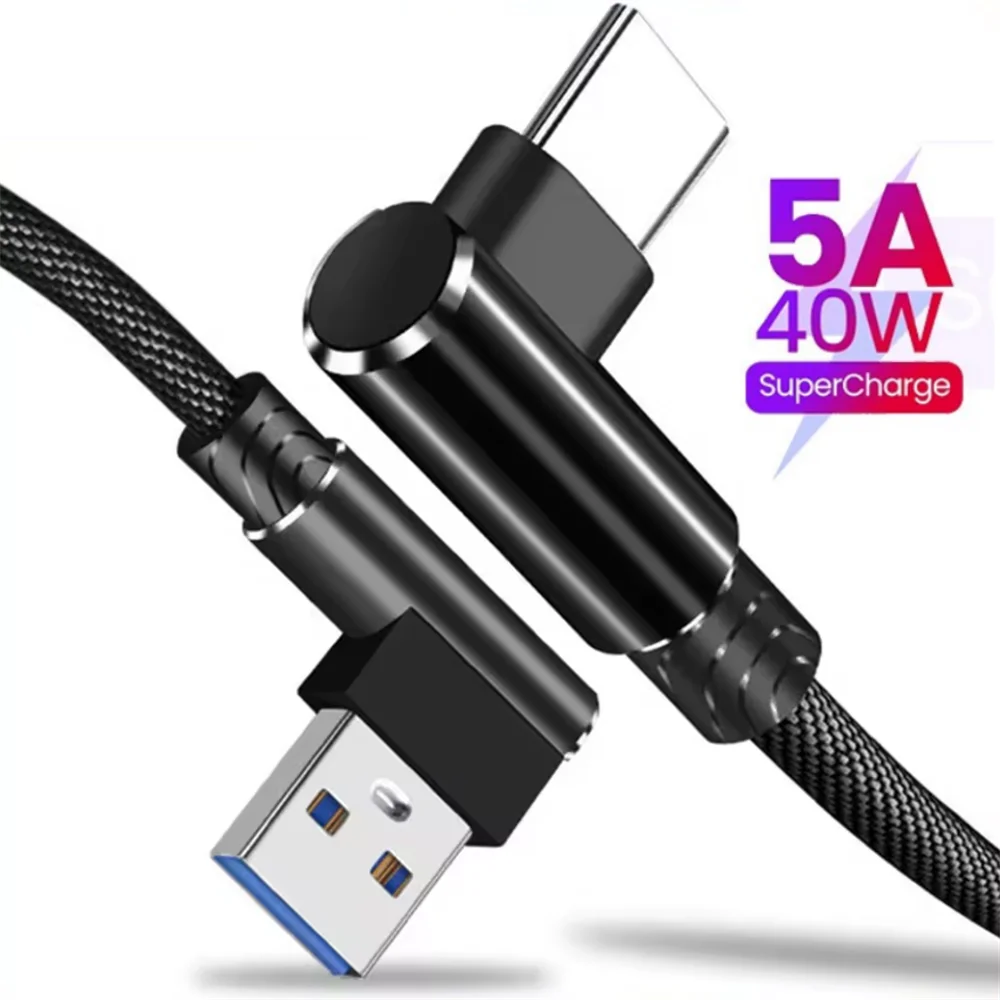 40W PD Fast Charging Data Cord Phone USB 90 Degree Elbow Data Cable Type-c QC 3.0 Charge Line For Huawei Honor Xiaomi Qme