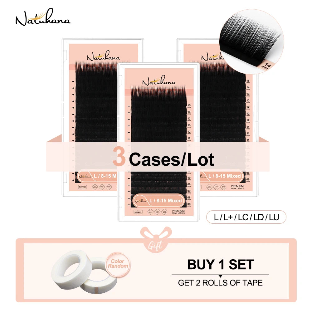 NATUHANA Wholesale 3Cases Lot 8 15Mixed L L+ LC LD LU Curl Matt Black Qme