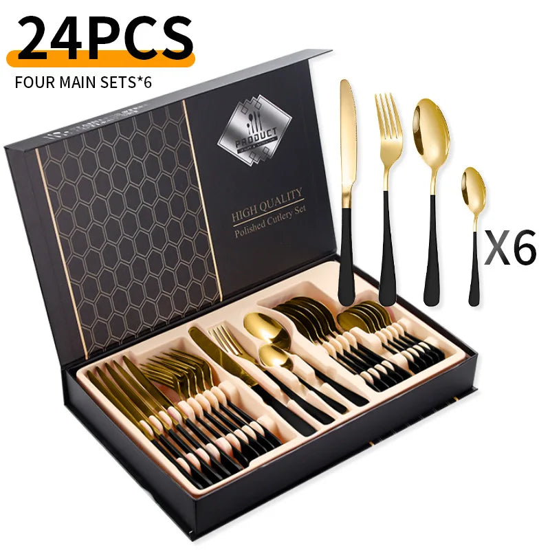 24-Piece Stainless Steel Tableware Western Cutlery Steak Knife Fork