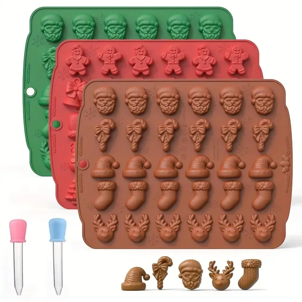 Christmas Silicone Candy Mold Gingerbread Tree Snowman Reusable Food Qme