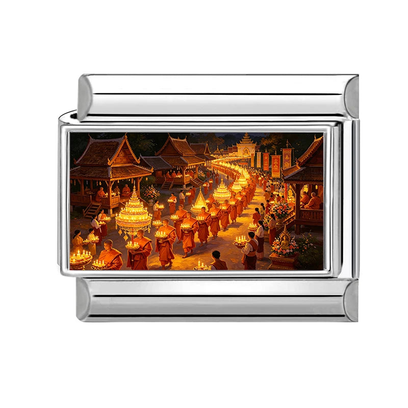 Floating Water Lanterns offer sacrifices Buddhist Lent Charms Italian Links Fit 9mm Bracelet Stainless Steel DIY Making Jewelrys Qme Style 12