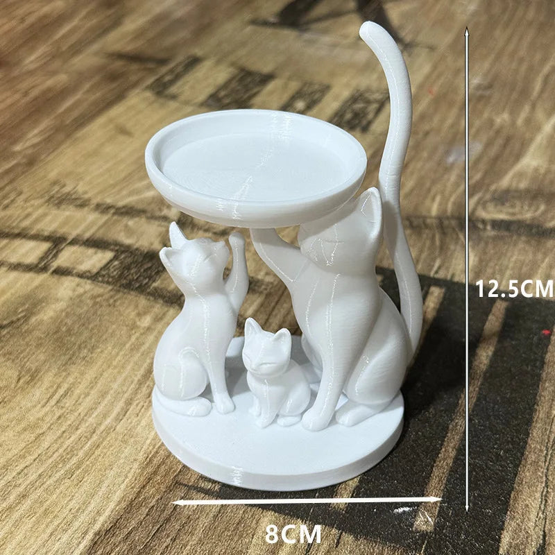 Whimsical 3D Printed Black Cat Family Storage Tray 3 Cats Jewelry Keys Qme WHITE