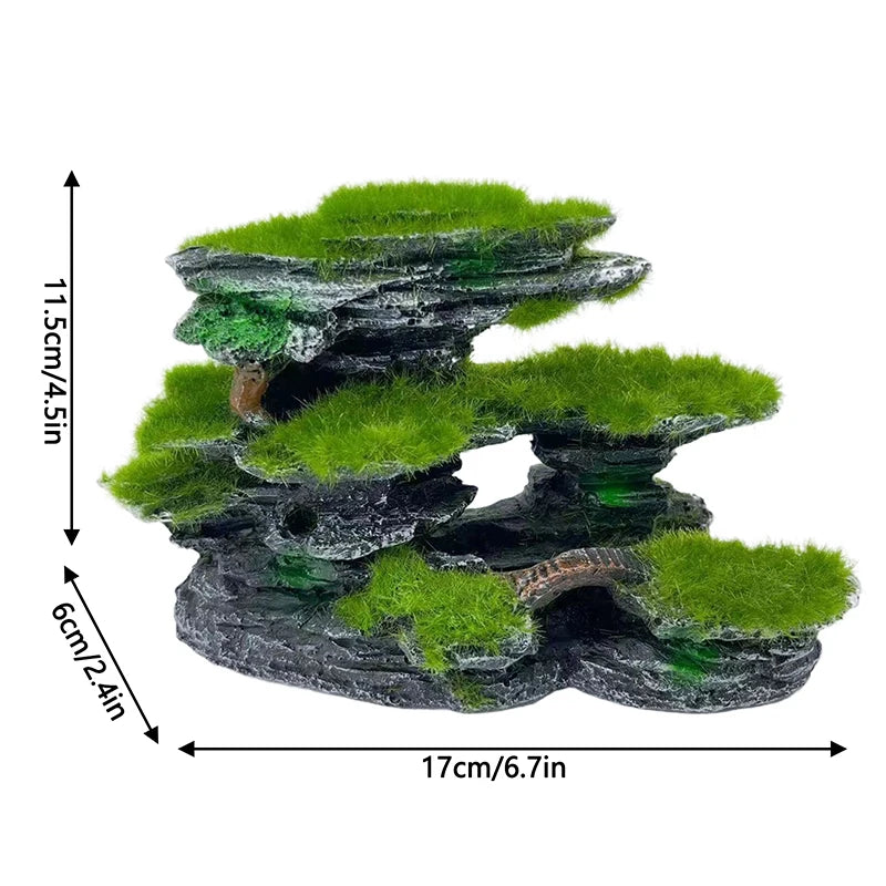 Aquarium Mountain View Stone Mossed Hideout Submersible Resin Qme Green