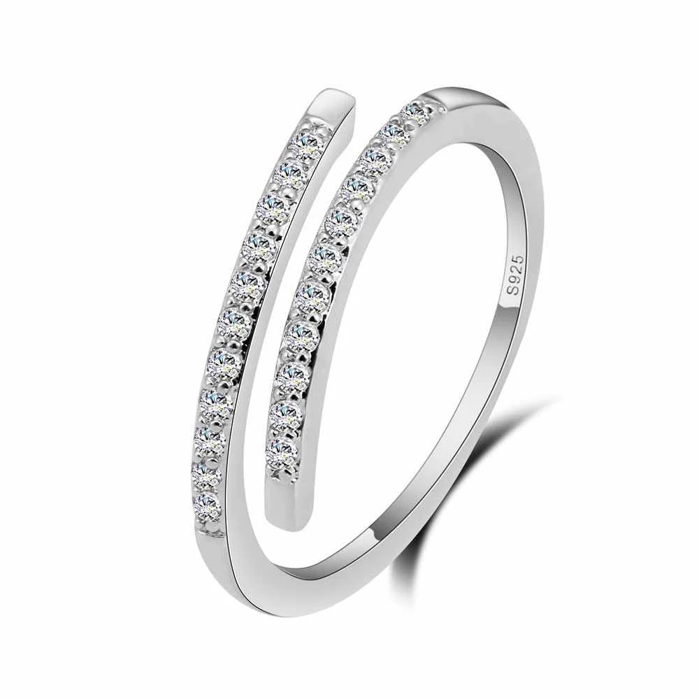 Beautiful Thin Ring Design for Lady Resizable Jewelry 925 Sterling Silver Color Sparking White Zircons Women Party Accessories Qme