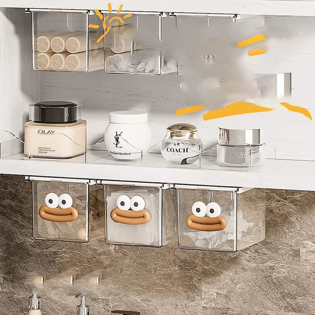 Transparent Bathroom Cotton Stick Makeup Cotton Bathroom Pull-Out Storage Drawer Style Storage Box Under The Mirror Cabinet Qme