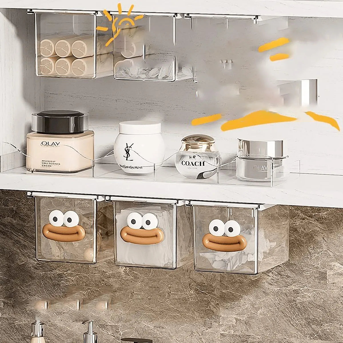 Transparent Bathroom Cotton Stick Makeup Cotton Bathroom Pull-Out Storage Drawer Style Storage Box Under The Mirror Cabinet Qme