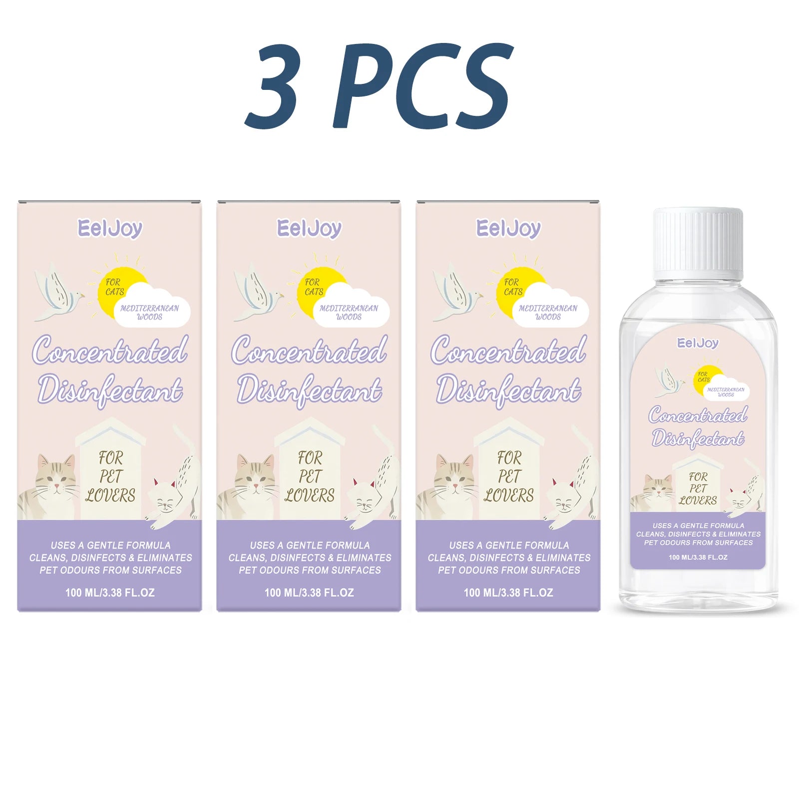 Pet Concentrated Disinfectant 3-in-1 Deep Cleaning Stain Disinfecting Odor-Eliminating Formula Long-Lasting Freshing Pet Cleaner Qme 3 x 100ml Boxed