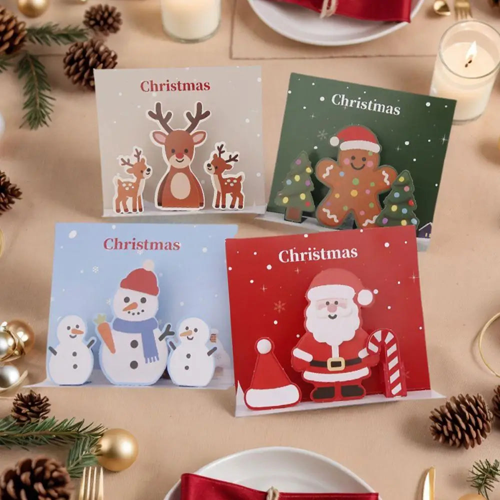Merry Christmas Cards 4 Santa Elk Gingerbread Man 3D Holiday Decor Qme