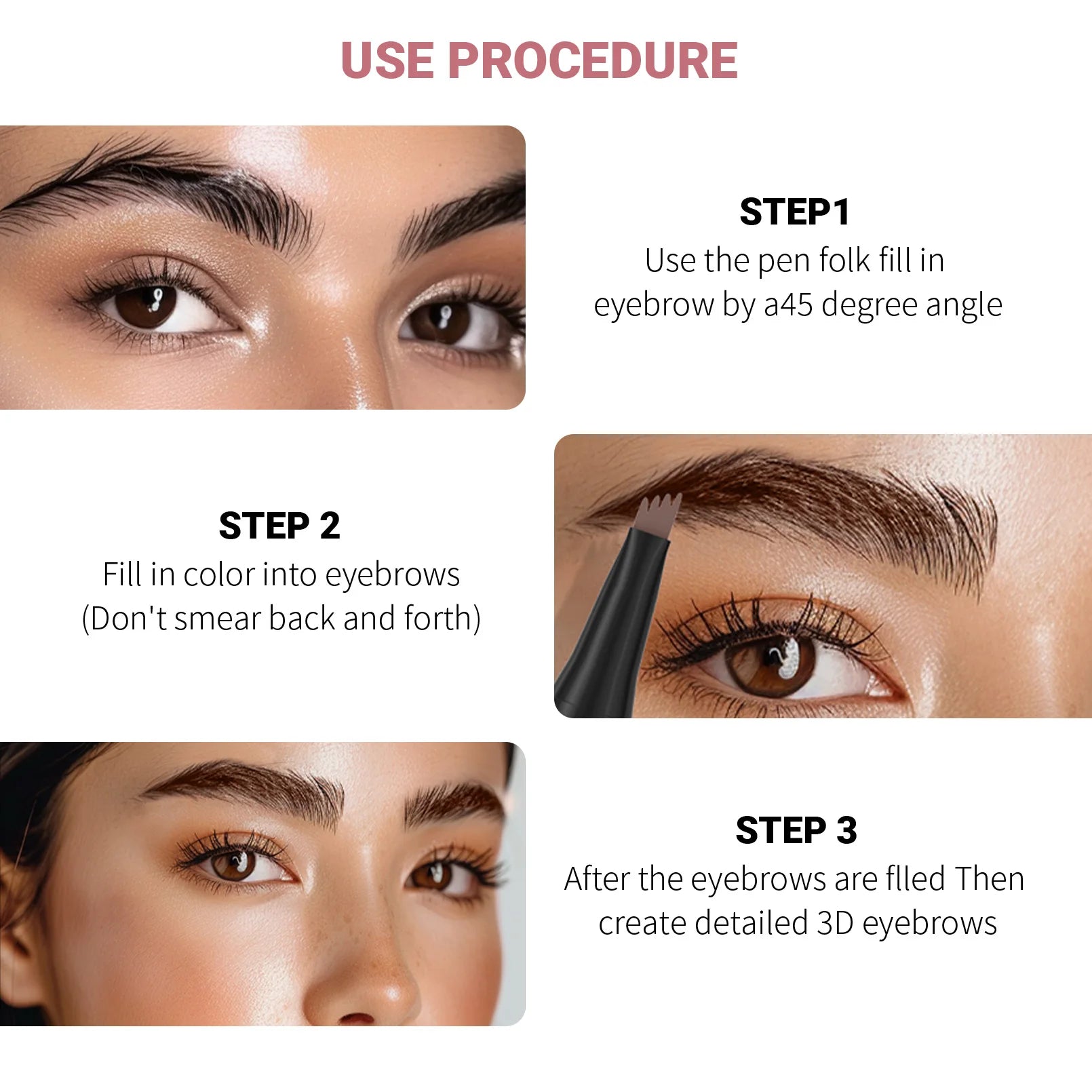 QIC Waterproof Microblading Eyebrow Pen - 4 Split Head, Natural Look Brow Makeup in 6 Colors for All Skin Types Qme