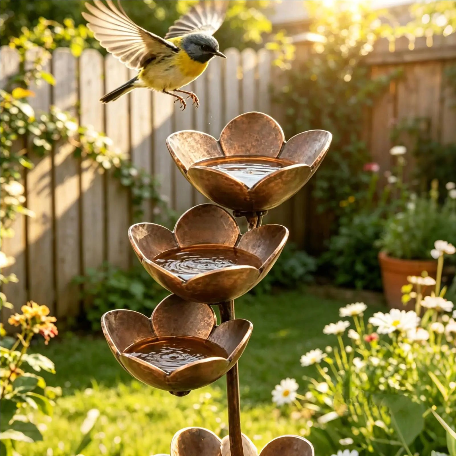 Rain Catcher Garden Stake 3-Layer Flower Outdoor Lawn Decor Bee Qme